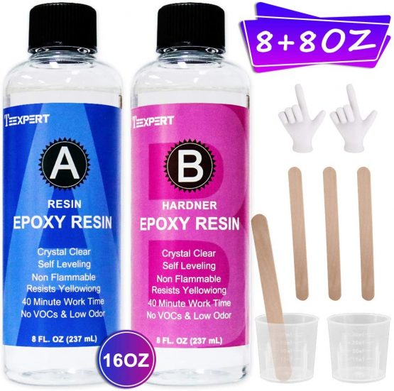 Epoxy Resin Crystal Clear Kit -16oz /474ml Casting Resin for Jewellery DIY Art Craft Resin Coating Easy Cast Epoxy, with Instructions/Bonus Sticks/Graduated Cups/Beak Cover/Dropper/Gloves
