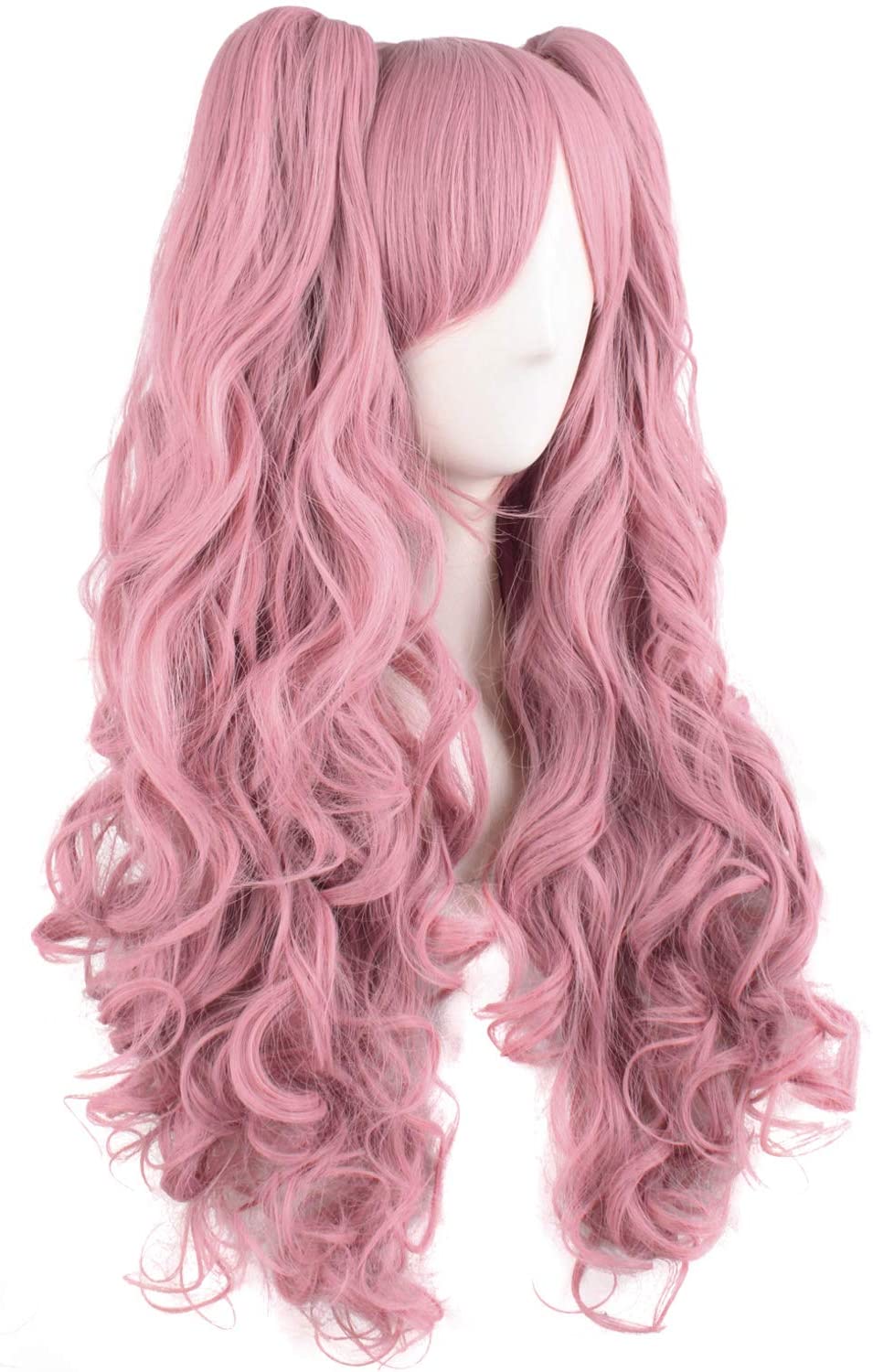 MapofBeauty Lolita Long Curly Clip on Ponytails Cosplay Wig (Rouge Pink) - Image 2