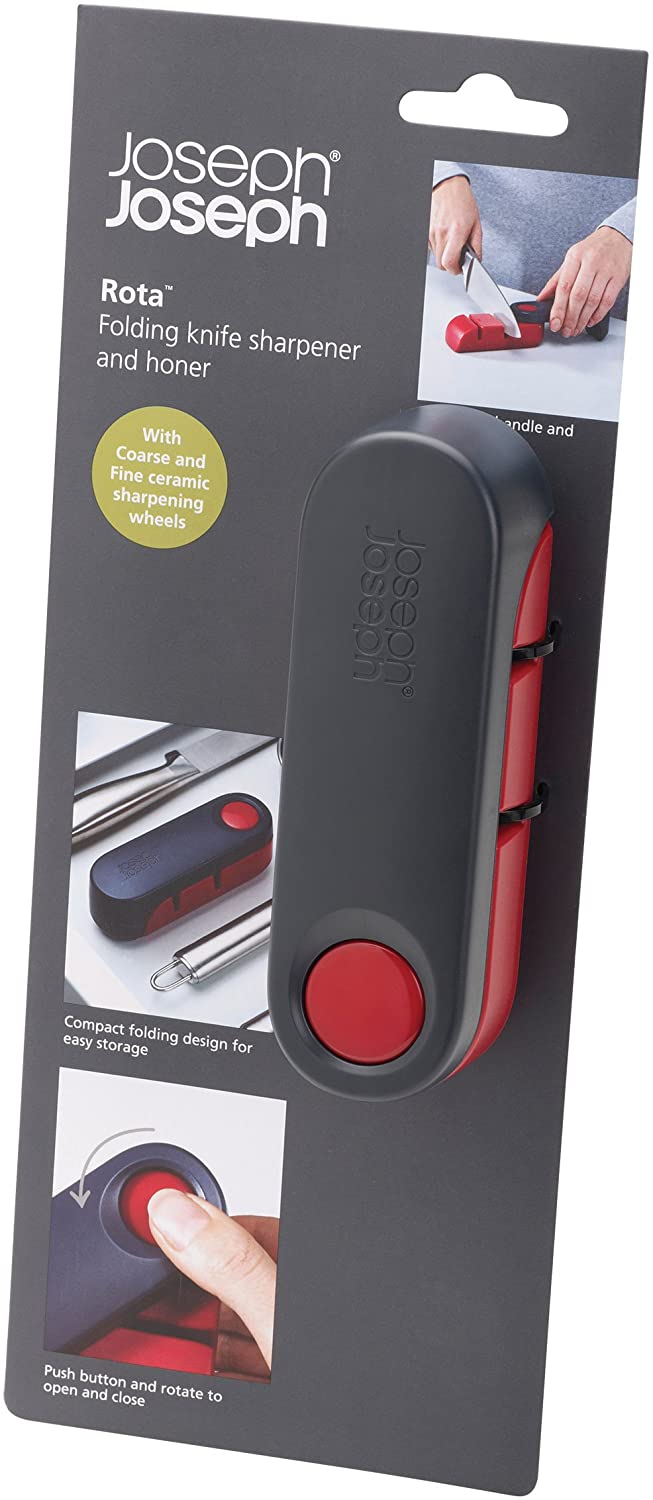 Joseph Joseph Rota Folding Manual Knife Sharpener, for Kitchen Knives Non Slip Base, Red/Grey, 24 - Image 2
