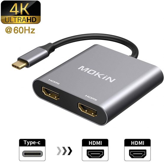 USB C to Dual HDMI Adapter, USB Type C to Dual Monitor HDMI Adapter 4K@60HZ for MacBook Pro 2020-2016,MacBook Air 2020-2018,Chromebook Pixel,LenovoYoga 720/730,Surface Book 2 etc