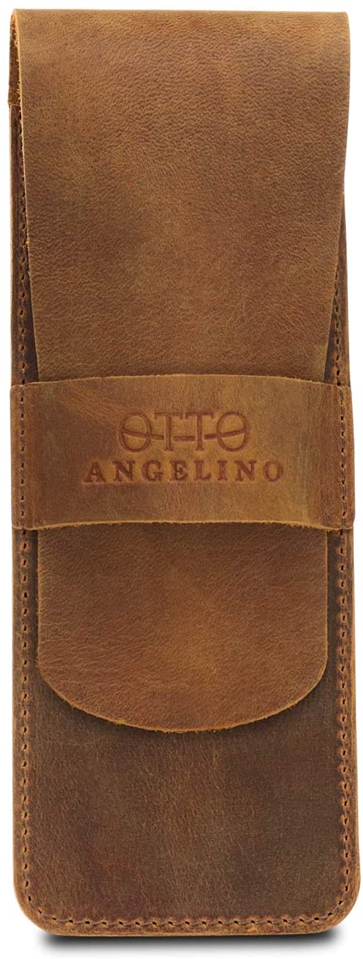 LONDO Genuine Leather Pen and Pencil Case with Tuck in Flap, Stationery Bag, Camel