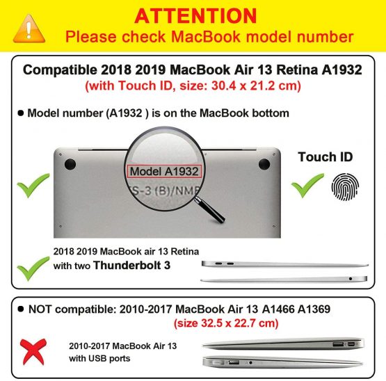 iNeseon Case Cover Compatible with 2020 2019 2018 MacBook Air 13 A2337(M1)/ A2179/ A1932, Hard Shell Case and EU Keyboard Cover for MacBook Air 13-inch with Touch ID, Crystal Transparent - Image 2