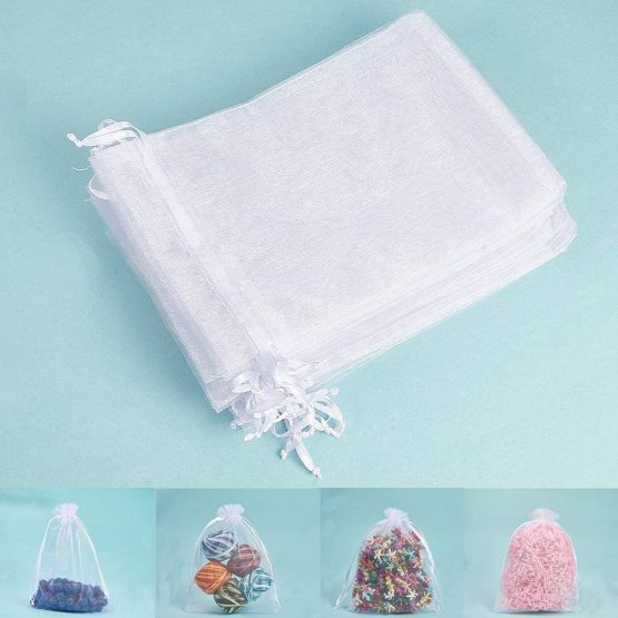 NBEADS 100 Pcs Organza Bags, Rectangle, White, 18x13cm - Image 3