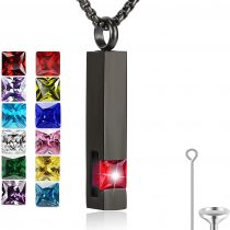 Birthstone Cuboid Locket Urn Necklaces for Ashes Cremation Jewellery Urns for Human Ashes Memorial Urn Keepsake Pendant