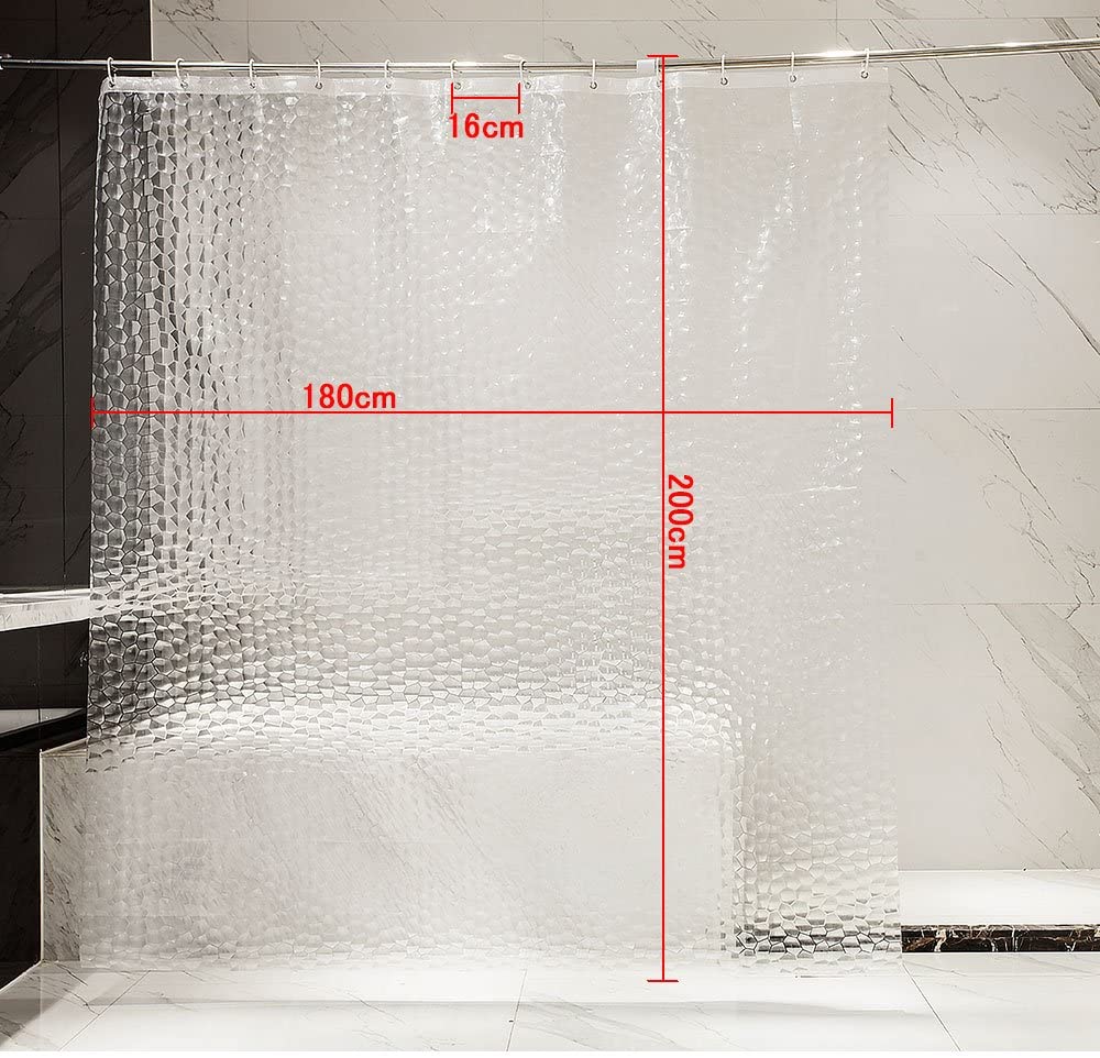 OTraki Shower Curtain Semi Transparent 180 x 200 cm Anti-Mould Washable EVA Bath Curtain Waterproof 3D Bathroom Curtain with 12 Rings No PVC - Image 2