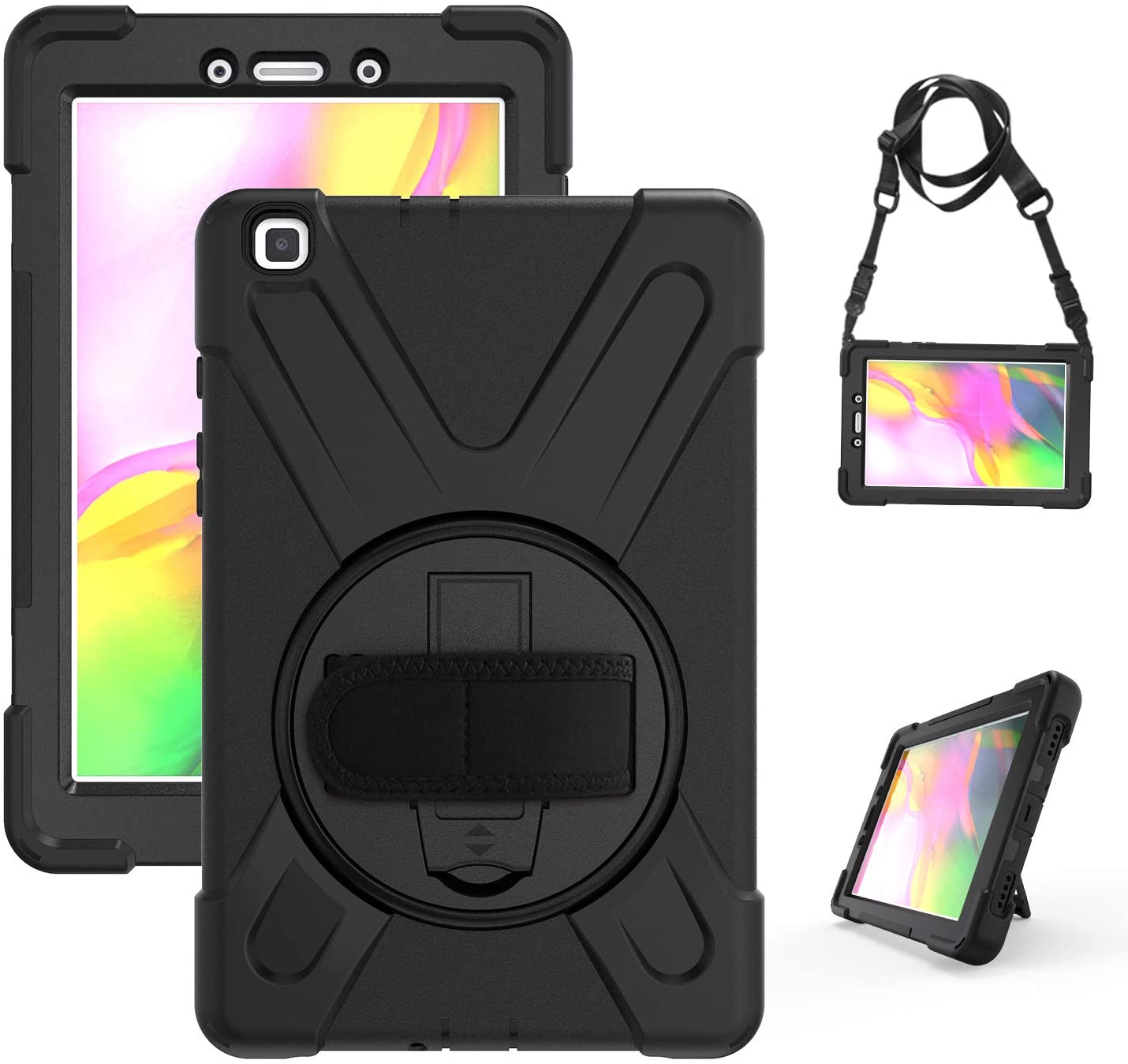 Gerutek for Samsung Galaxy Tab a 8.0 2019 Case,SM-T290/T295 Case,Heavy Duty Shockproof Rugged Samsung Tab a 8 inch tablet Protective Case 360 Rotating Stand,Hand/Carry Strap Cover Case,Black