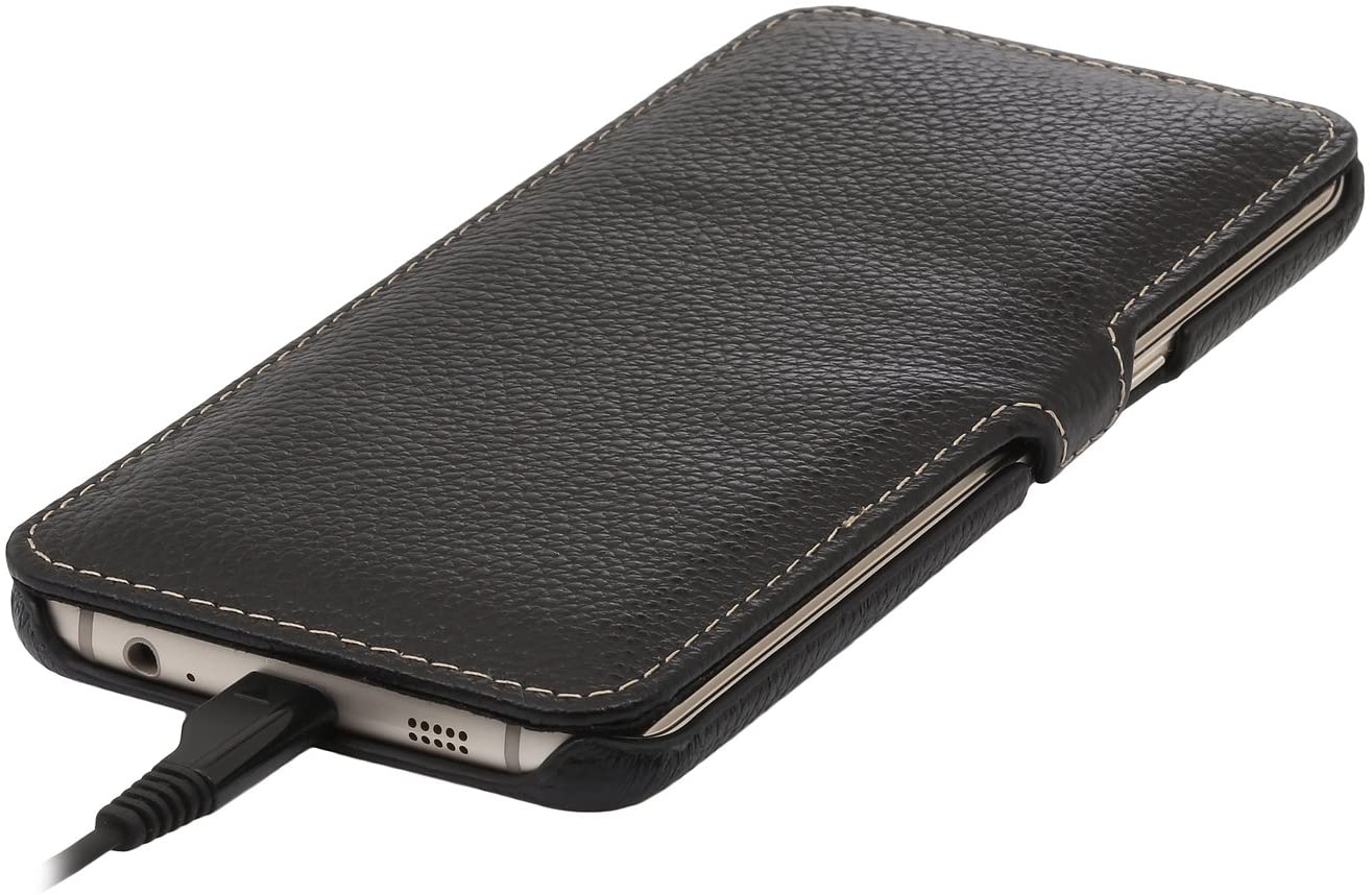 StilGut Case Compatible with Galaxy S6 edge+, Book Type Leather Flip Case, Black with Closure - Image 3