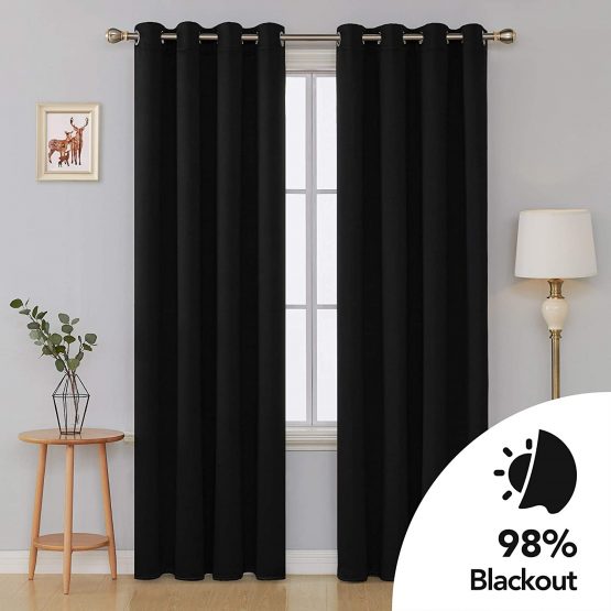 Deconovo Super Soft Thermal Insulated Curtains Eyelet Bedroom Blackout Curtains for Nursery 46 x 90 Drop Inch Black 2 Panels - Image 2