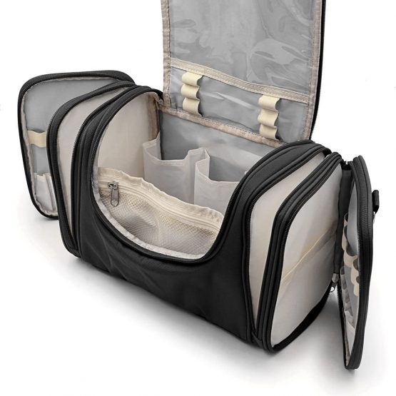 IGNPION Large Wash Bag Hanging Toiletry Bag Make Up Bag for Business Travel and Home Storage (Black) - Image 4