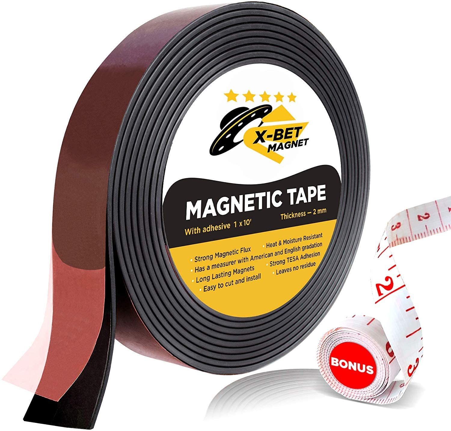 Super Sticky Magnetic Tape (10 feet x 1 inch), Stong Magnet Strip with Adhesive Backing for DIY & Crafts