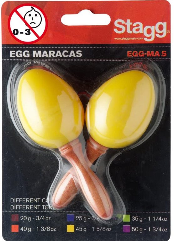 Stagg 13346 Pair of Short Handled Plastic Egg Maracas - Yellow