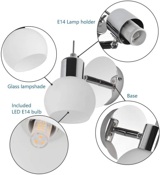 MantoLite Wall Light, 2 PCS Modern Glass Wall Mounted Lighting Bedroom Bedside Reading Lamp Wall Sconce Fixtures,Vanity Bathroom Mirror Wall Lamps for Home Restaurant (5W E14 LED Bulbs Included) - Image 4