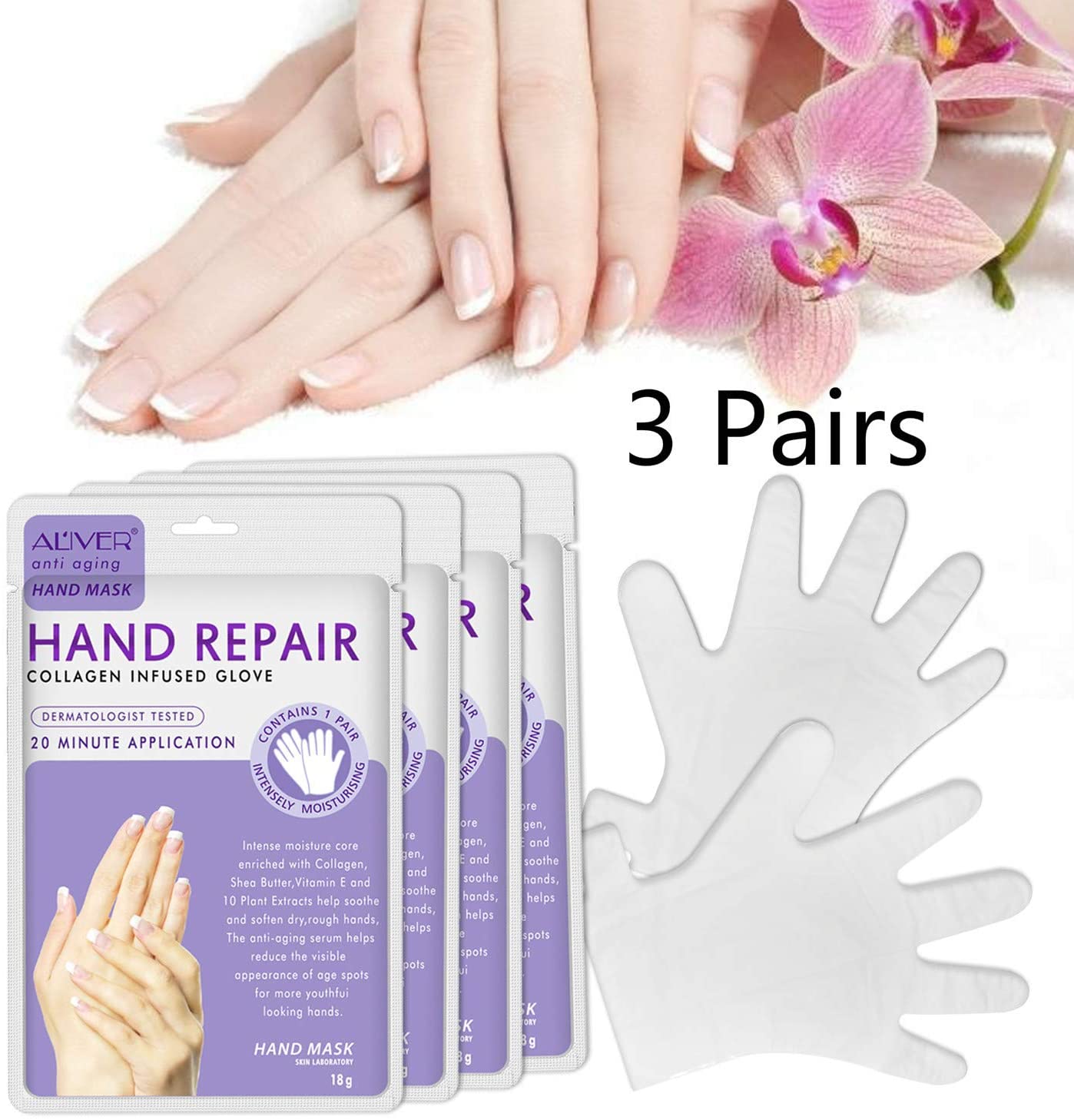 Hands Moisturizing Gloves 3 works, Hand Skin Repair Renew Mask w/Infused Collagen