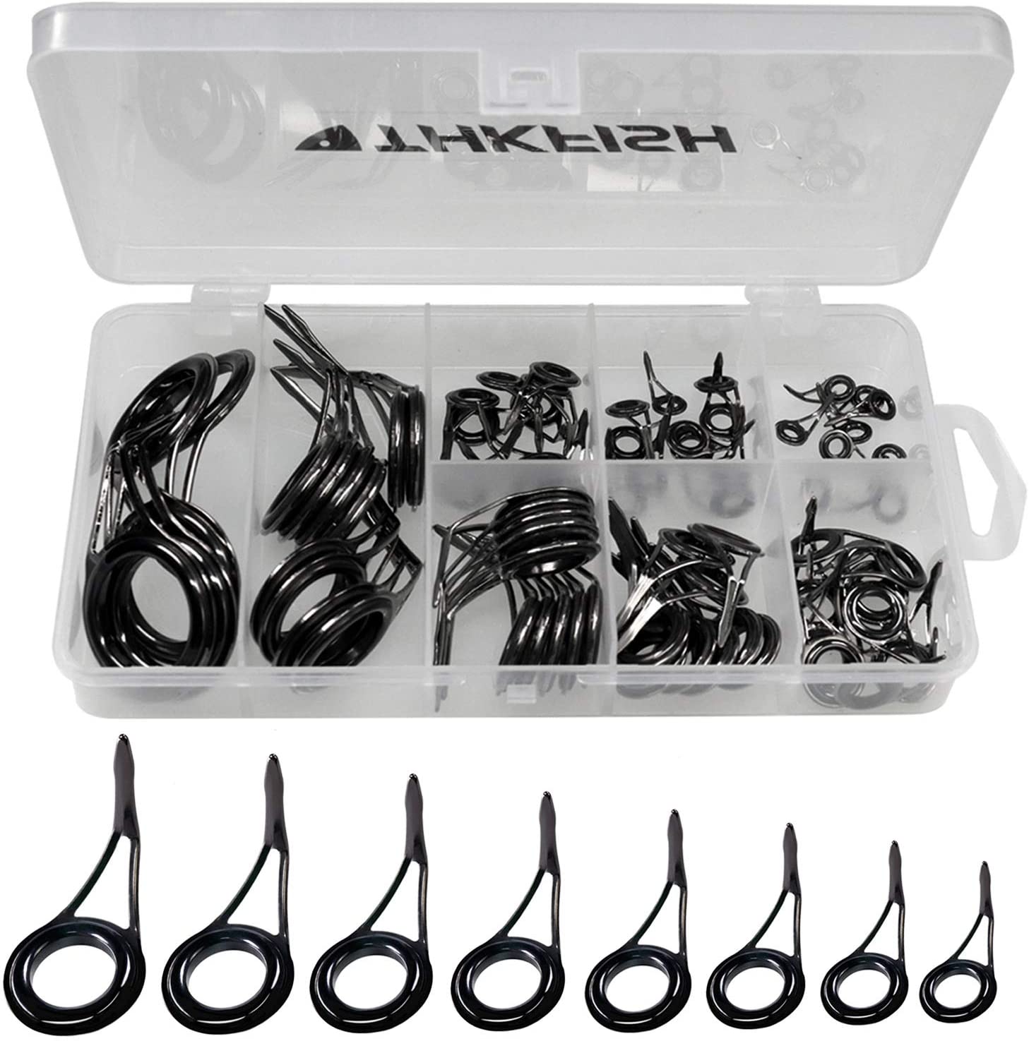 THKFISH Rod Repair Kit Rod Tip Repair Kit Ceramics Tips Stainless Steel Carbon Spinning Rod Guides Fishing Rod Repair Kit Burnished Silver 75pcs