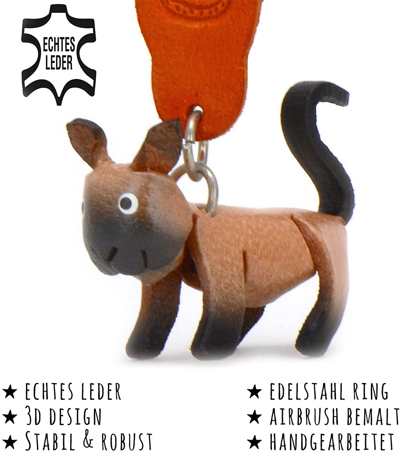 MONKIMAU Leather Keyring Cat, Cream, Small - Image 2