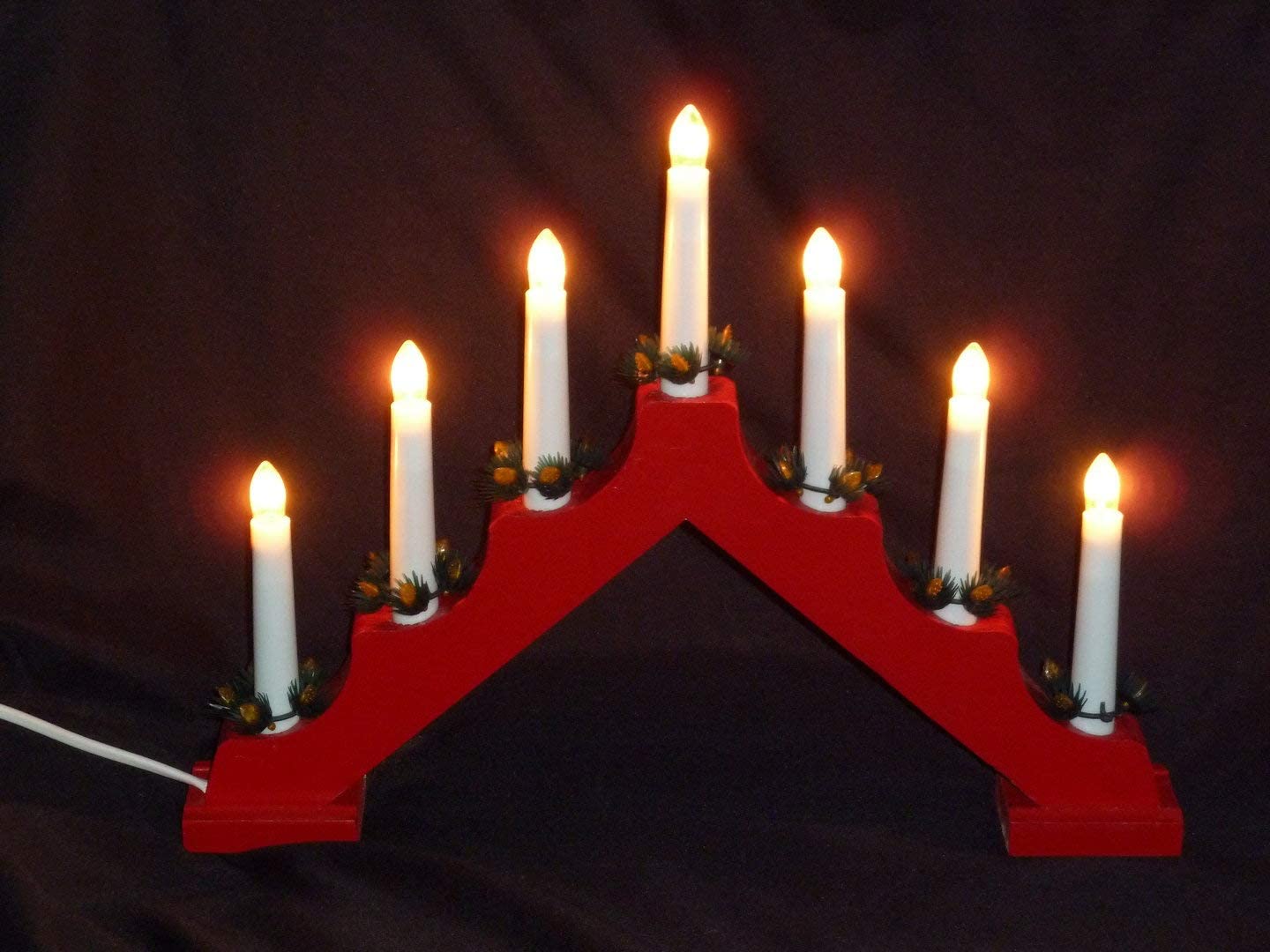 Traditional 7 Bulb Black Large Wooden Christmas LED Candle Bridge Home Light 