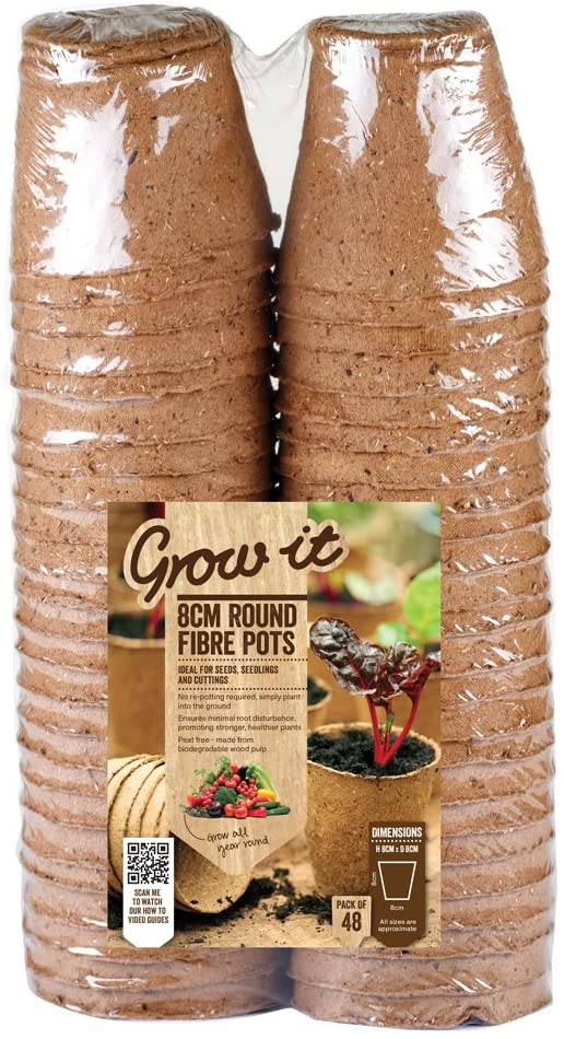 Gardman 8cm Fibre Pots Round Value Pack (Pack of 48), Multicolor