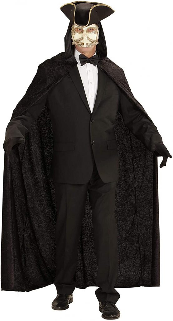 Hooded Cape Black Velvet 150cm Accessory for Halloween Fancy Dress - Image 3