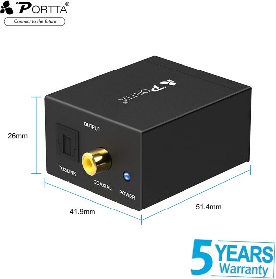 Portta Audio Converter Analog R/L RCA to Digital Coax/ Toslink Audio Converter Support 2 channel Stereo LPCM CH2.0 without Decode Function for PS3 XBox HD DVD PS4 Sky HD Plasma Blu-ray Home Cinema Systems AV Amps - Image 2