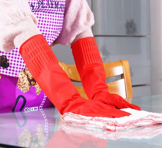 Rubber Cleaning Gloves Kitchen Dishwashing Glove 3-Pairs,Waterproof Reuseable. (Red, Large) - Image 4