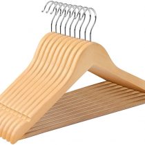 SONGMICS 10 pieces Wooden Clothes Hangers, edges with Non-Slip bar 360 Degree Rotating Hook CRW001-10,Natural,10