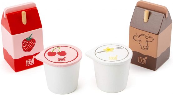 Small Foot 11440 Dairy Products Set Fresh, Made of Wood, Role Toy,Accessories Stores and Play Kitchens, Multicolored