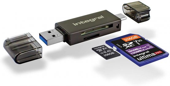 Integral SD and Micro SD Card Reader, Up to 180MB/s Read and 130MB/s Write speed, USB3.0/USB C Type-C OTG Dual Slot Memory Card Adapter for UHS-1, micro SD, microSDHC, microSDXC, SD, SDHC, SDXC