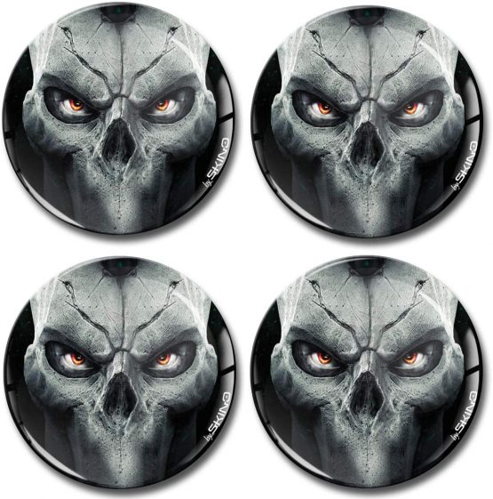 Biomar Labs® 4 x 68mm 3D Domed Car Wheel Centre Rims Hub Skull Stickers Decals For Caps Vehicle Auto Tuning Emblem A 1668