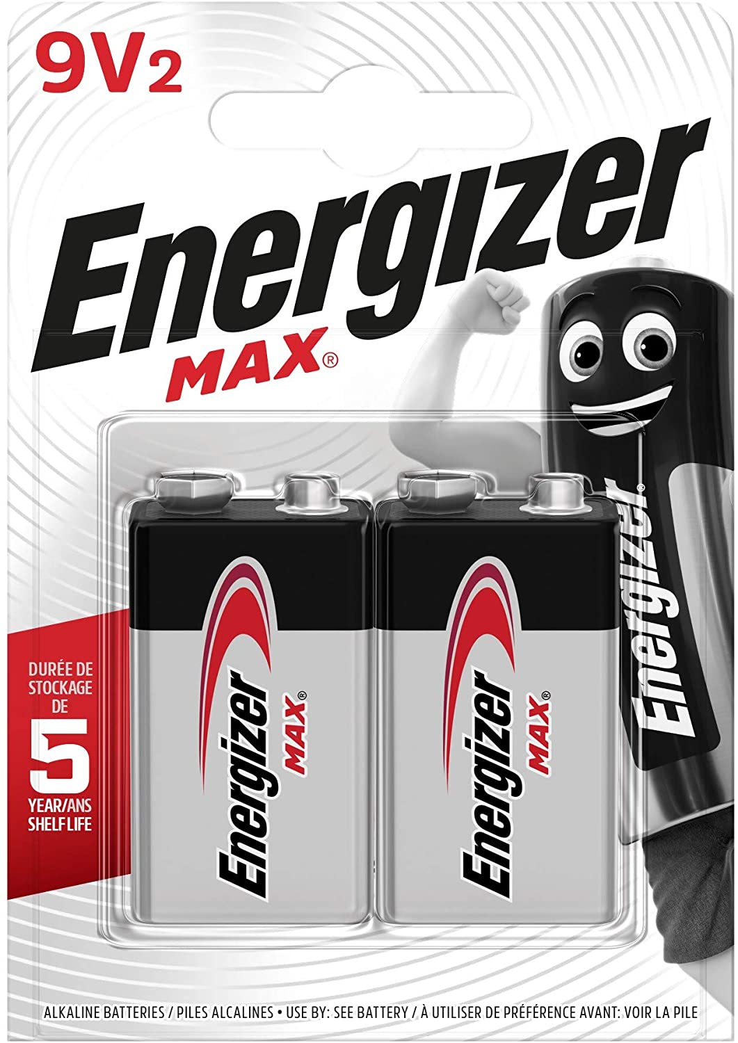 Energizer Max, 9V Battery (2 Pack), Nine Volt Alkaline Block Batteries, Reliable Power for Fire Alarms Smoke Detectors