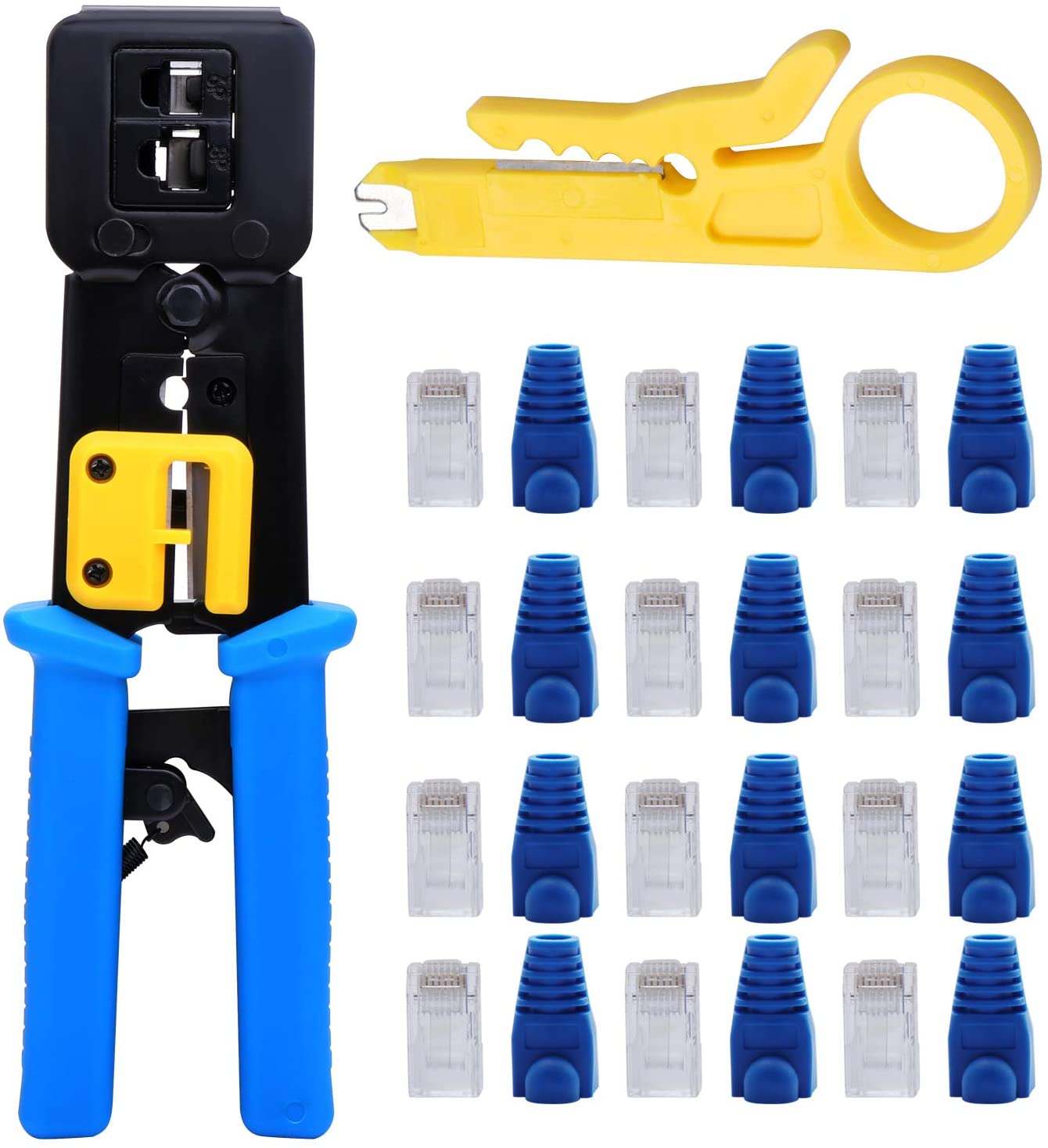 Aussel RJ45 Crimp Tool Set, Cat5 Cat5e Cat6 Crimping Tool for RJ45/RJ11 Network and Telephone