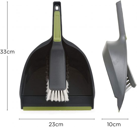 CleanPEAK Large Dustpan and Brush Set with Soft Grip Handle, Soft Bristles, Flexible Pan Edge, Grey / Green - Image 3