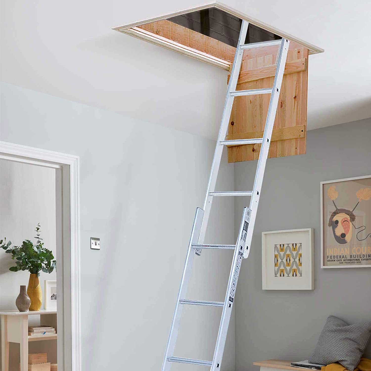 Youngman 302340 2-Section Spacemaker Loft Ladder, Silver, 167 x 32 x 11 cm - Image 3