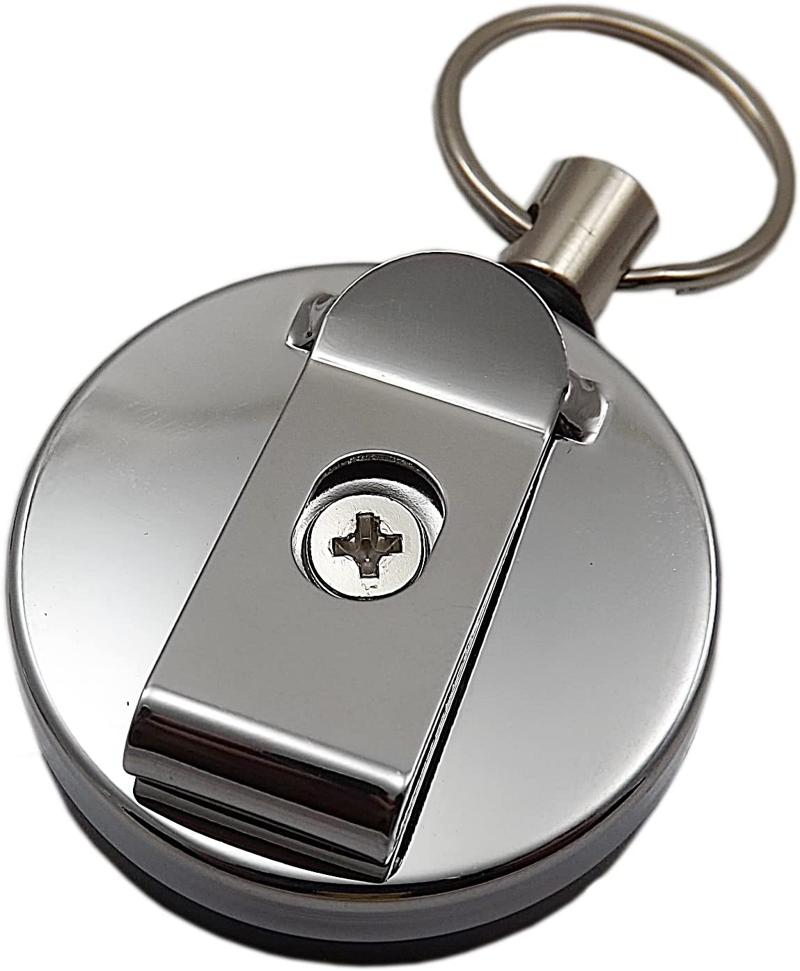 myledershop Practical rollmatic keychain of metal in black/silver - extra tear-resistant cord - Image 2