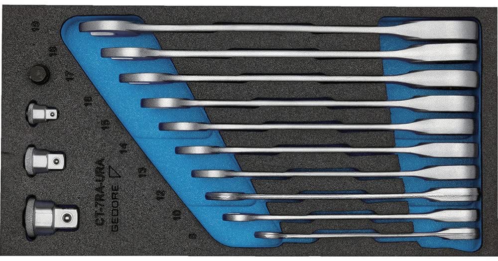 Gedore Spanner Set including Ring Wrenches in 1/3 ct Module, 1500 CT1 7 RA, Black,blue
