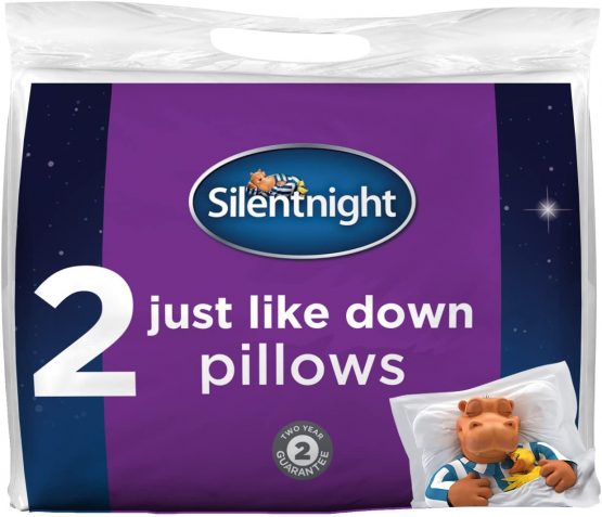 Silentnight Just Like Down Pillow Pack of 2 - Hotel Bed Sleep Pillows Cuddle Support Pillow Pair - Machine Washable Soft Comfy Pillows