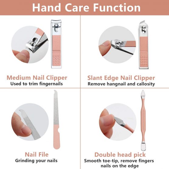 Nail Clipper Manicure Set, 7 In 1 Stainless Steel Professional Pedicure Kit Nail Scissors Grooming Kit with Black PU Leather Case for Travel & Home Use (Pink Leather) - Image 3