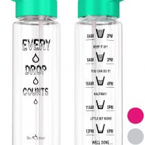 Be-Active Motivational Water Bottle with Straw – With Time Markings - Times to Drink – Tracker - BPA Free