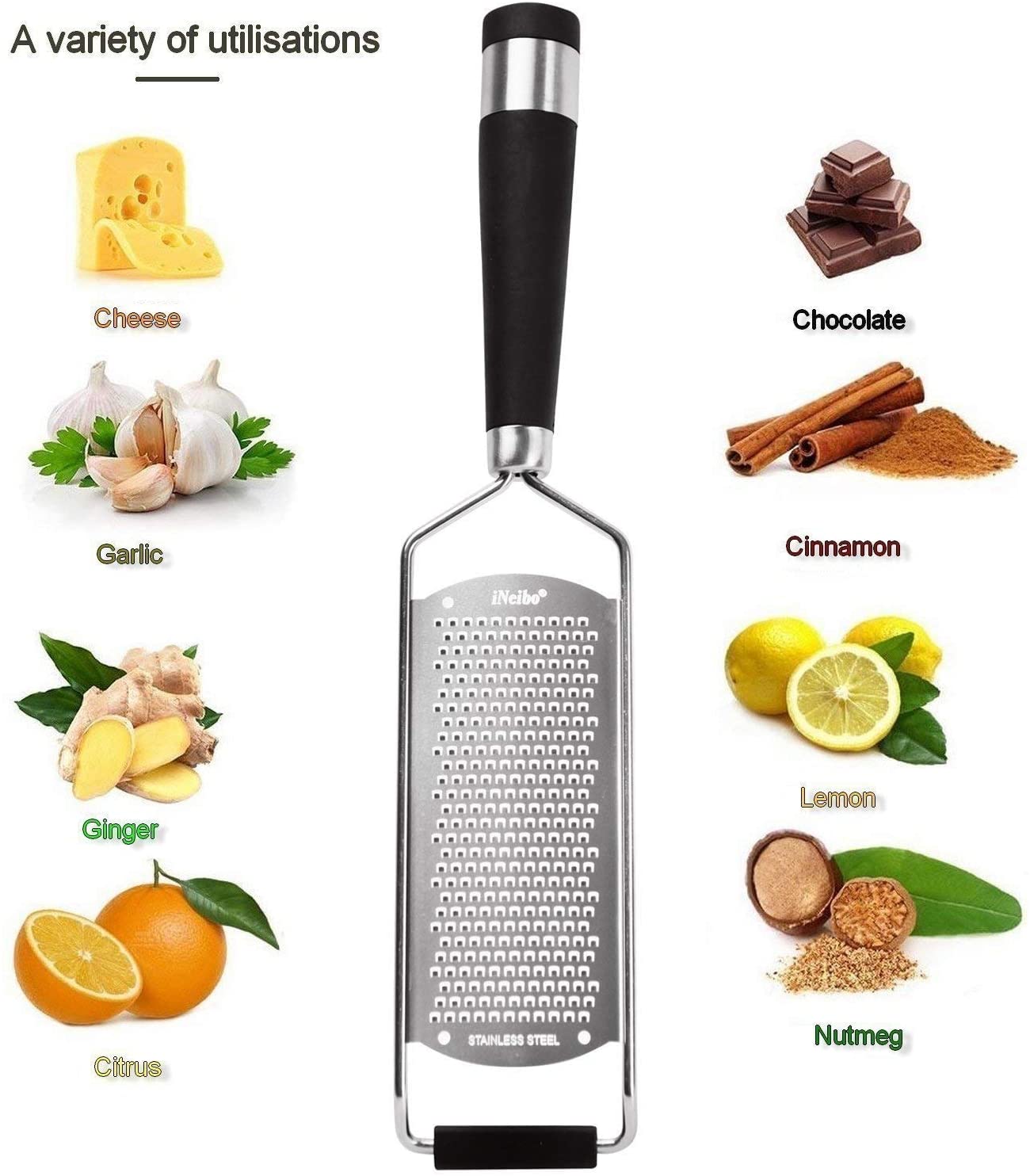 iNeibo Lemon Zester Kitchen Cheese Grater Vegetable Slicer for Parmesan Cheese Lemon Garlic, Nutmeg, Chocolate, Fruits