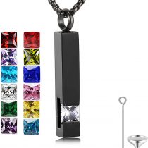 Birthstone Cuboid Locket Urn Necklaces for Ashes Cremation Jewellery Urns for Human Ashes Memorial Urn Keepsake Pendant