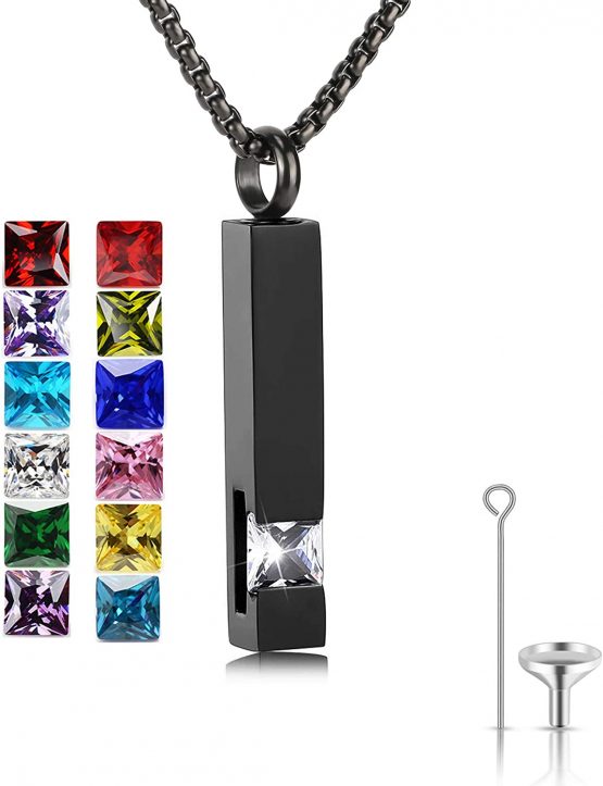 Birthstone Cuboid Locket Urn Necklaces for Ashes Cremation Jewellery Urns for Human Ashes Memorial Urn Keepsake Pendant