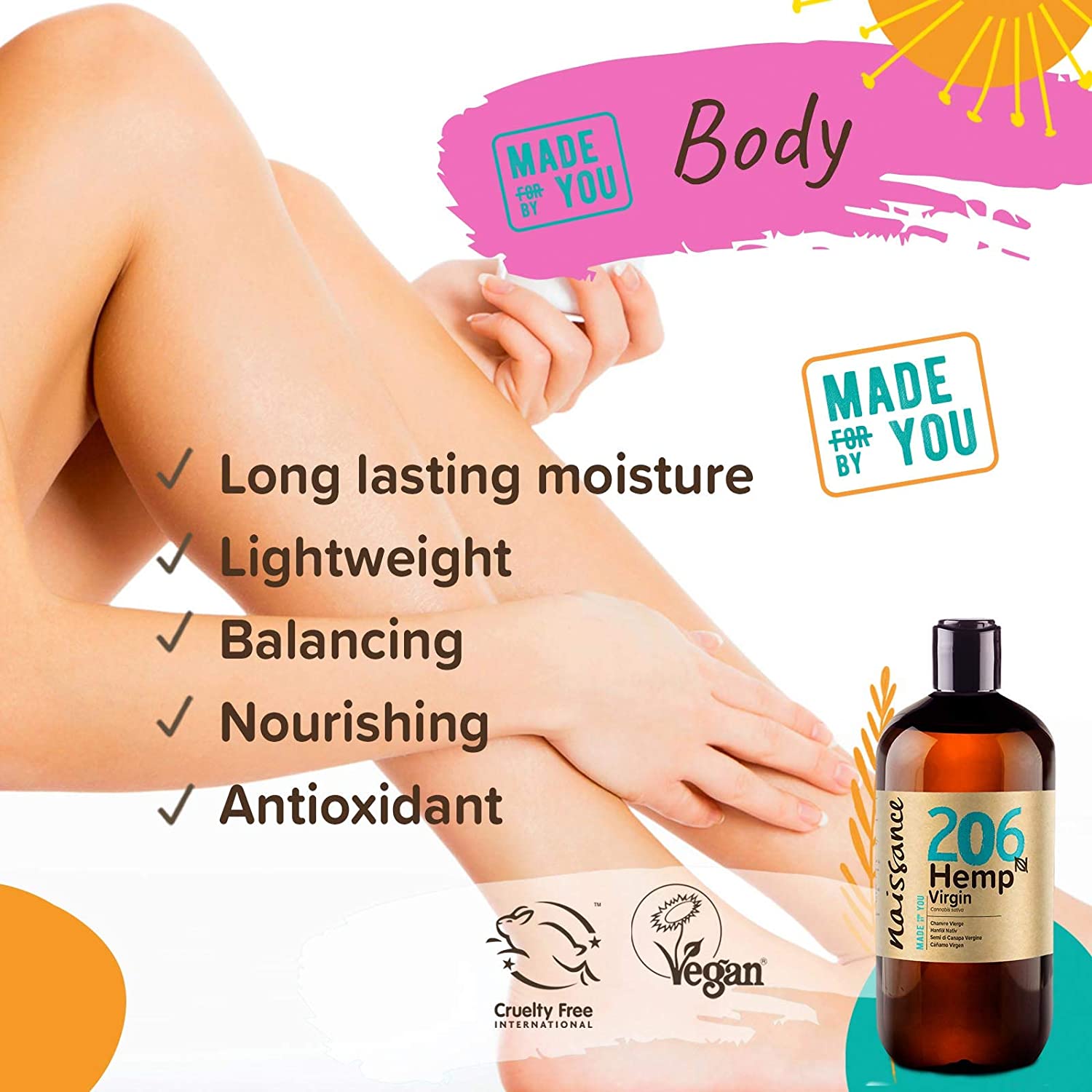 Naissance Cold Pressed Hemp Seed Oil (No. 206) - 450ml - Natural Moisturiser for Skin Face, Beard, Nails, Hair, Body, Scalp - Image 4