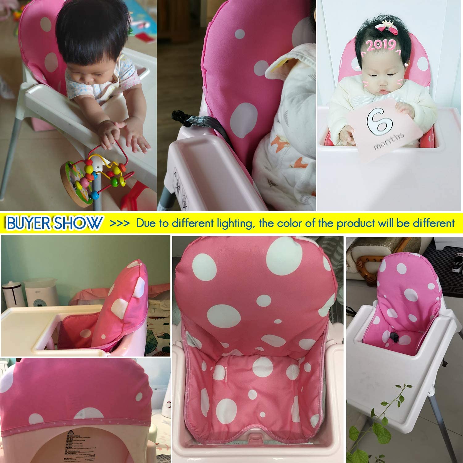 ZARPMA Seat Covers Cushion for Ikea Antilop Highchair,Washable Foldable Baby Highchair Cushion Cotton Padded Insert for Ikea Child Chair (Pink) - Image 2