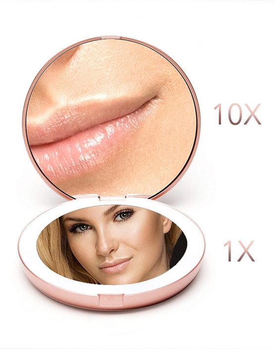 Fancii LED Compact Makeup Mirror for Handbag, 1X/10X Magnifying - Natural Daylight LED, Travel Size, Portable, Large 127mm Wide Illuminated Mirror, Rose Gold (Lumi) - Image 2