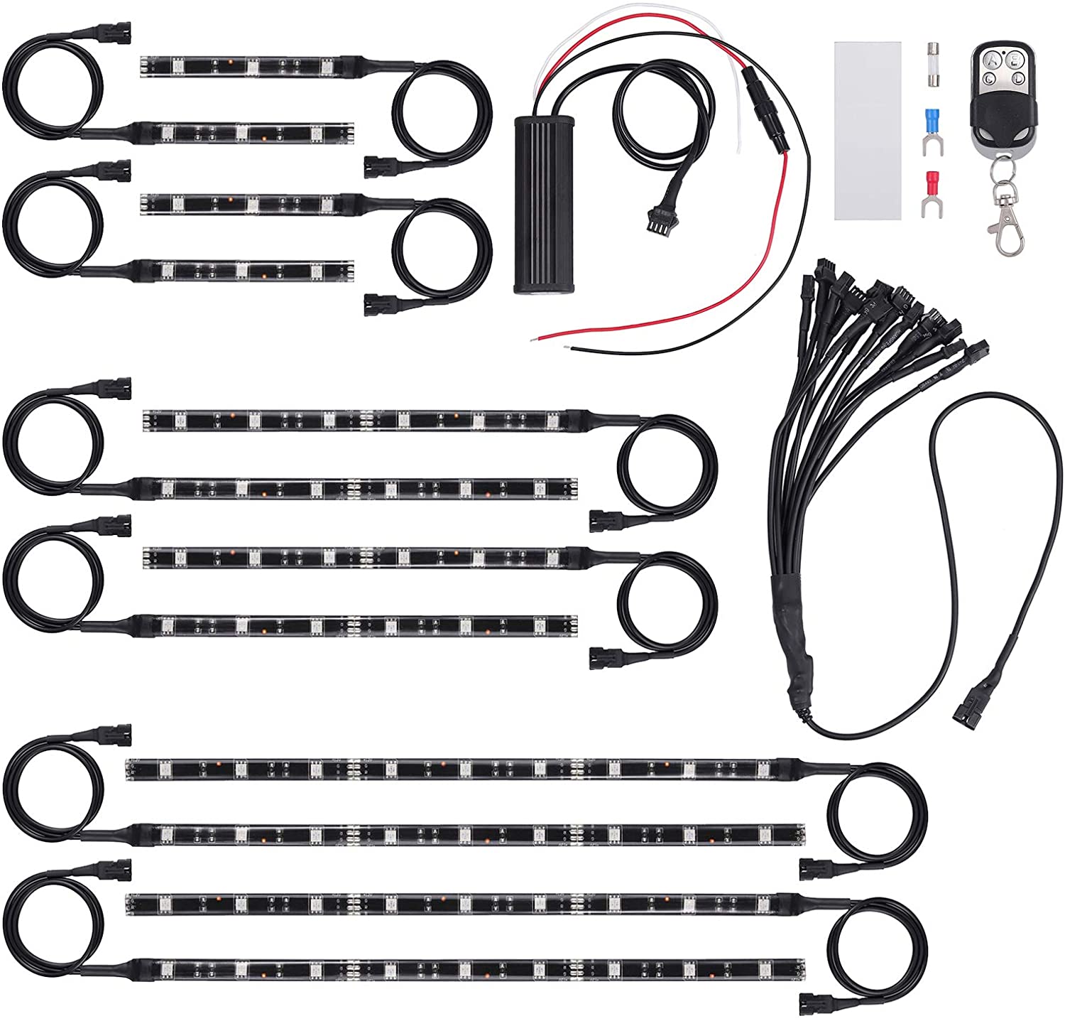 Justech 12pcs Motorcycle Light Strip Kit 15 Colors RGB 72LED Neon Flexible Light Strip Kit Wireless Remote - Image 2
