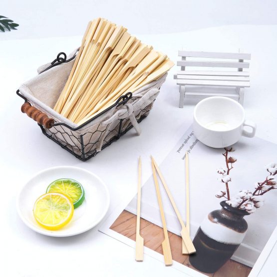 ANECO 100 Pieces Bamboo Paddle Skewers Barbecue Bamboo Skewers Cocktail Sticks for Barbeque, Kebabs, Burgers, Cocktails, Buffets Party - Image 4