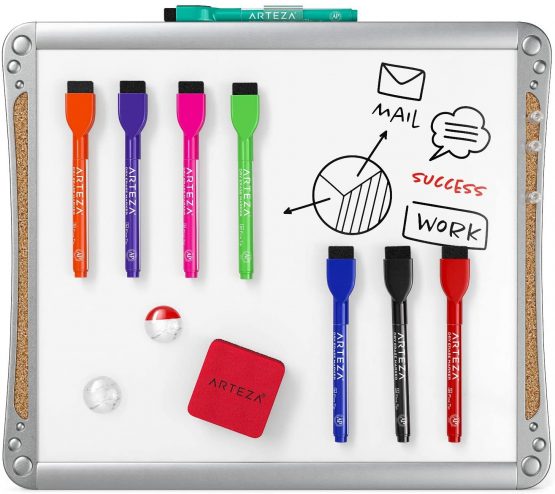 Arteza Framed Magnetic Cork Whiteboard Set, 12x14 inches, 2-Pack Dry Erase Lap Boards with Push Pins, Markers & Magnets for School, Home, Office, Planning, Brainstorming, & Projects - Image 3