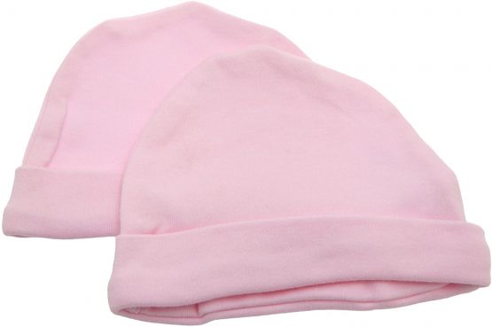 Baby Newborn 100% Cotton Allergy Free Hat Boy Girl Unisex Options (Pack Of 2) (Newborn) (Pink)