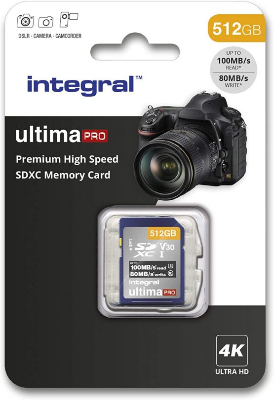 Integral 512GB SD Card 4K Ultra-HD Video Premium High Speed Memory Card SDXC Up to 100MB/s SDXC V30 UHS-I U3 Class 10 SD Memory Card