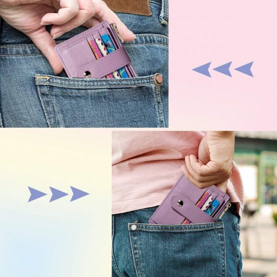 BTNEEU Men Women Leather Credit Card Holder RFID Blocking Slim Leather Wallet, Minimalist Card Holder Small Wallet with Coin Pocket, Thin Front Pocket Wallets with 9 Card Slots (Purple) - Image 2