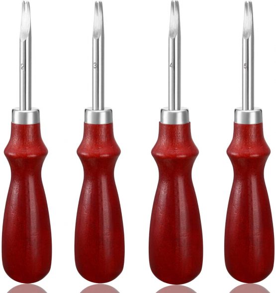 4 Pieces Edge Leather Beveler Craft Keen Edge Beveler Cutting Beveling Leather Skiver Tool for DIY (1.5 mm, 1.2 mm, 1.0 mm, 0.8 mm)